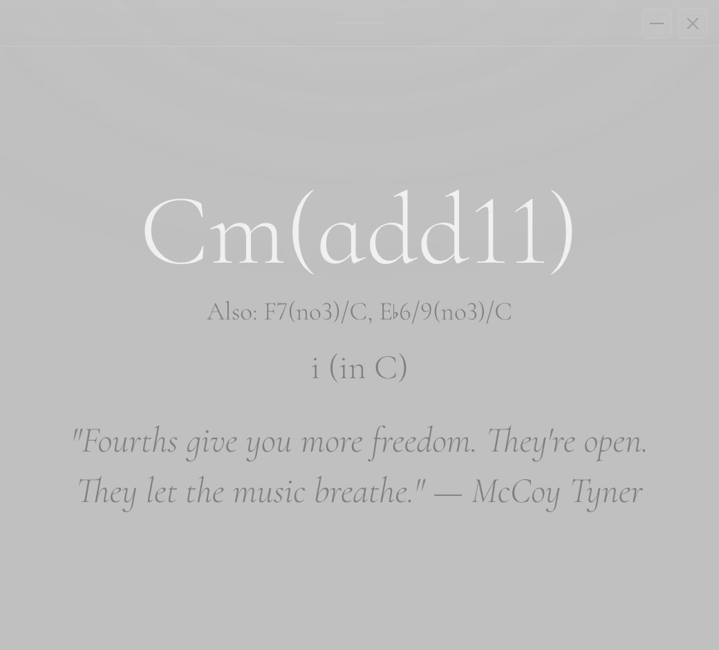 Cadenza naming C, E flat and F as Cm(add11)
