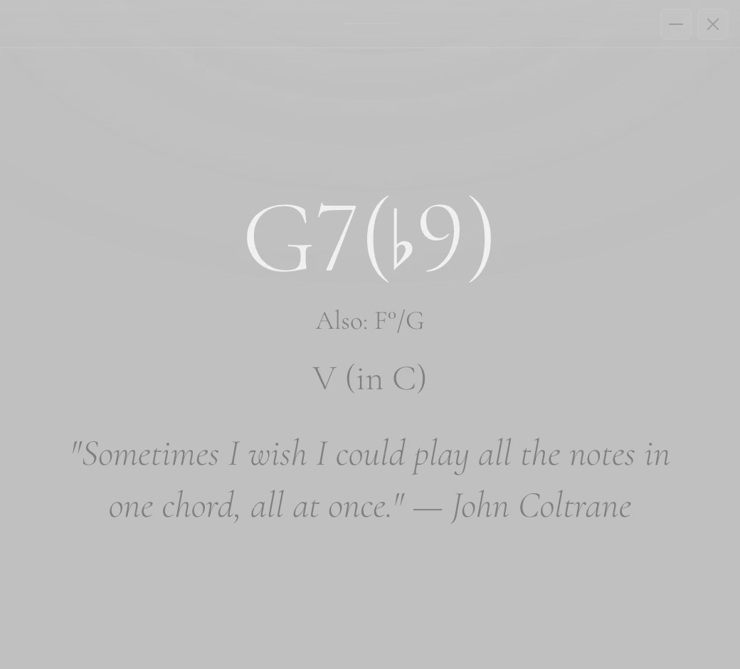 Cadenza naming G, B, F and A flat as G7 flat 9