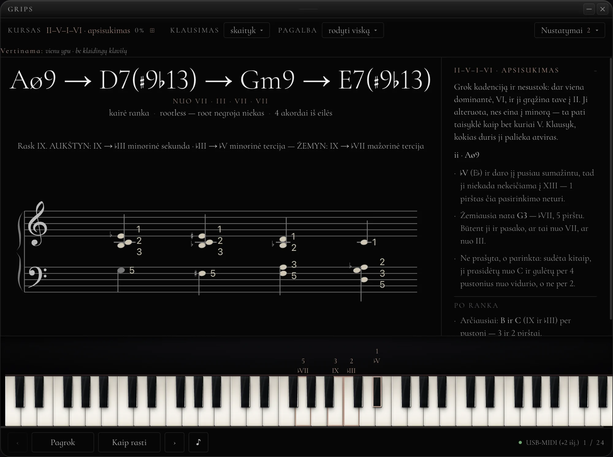 A cadence drill: three chords, the held notes carried between them