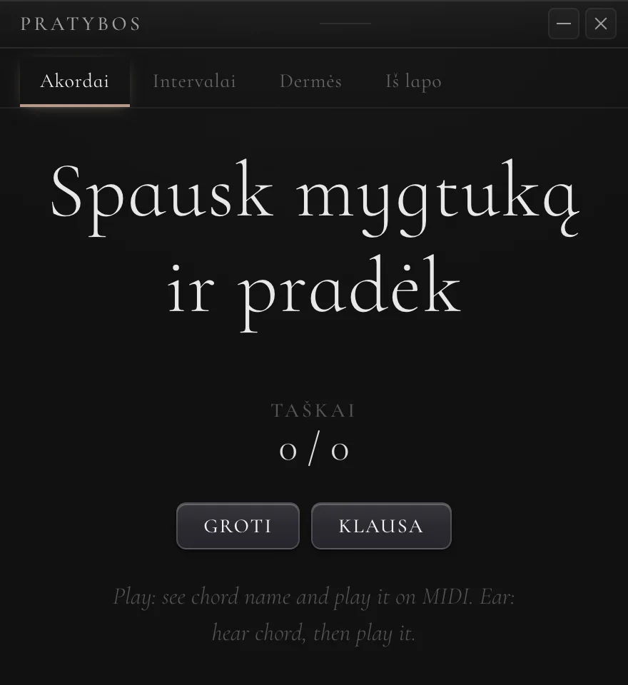 The practice window in Lithuanian