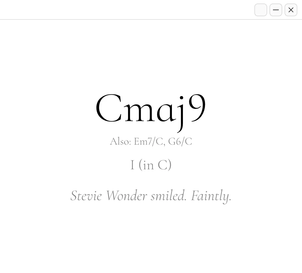 The chord window in black-on-white mode
