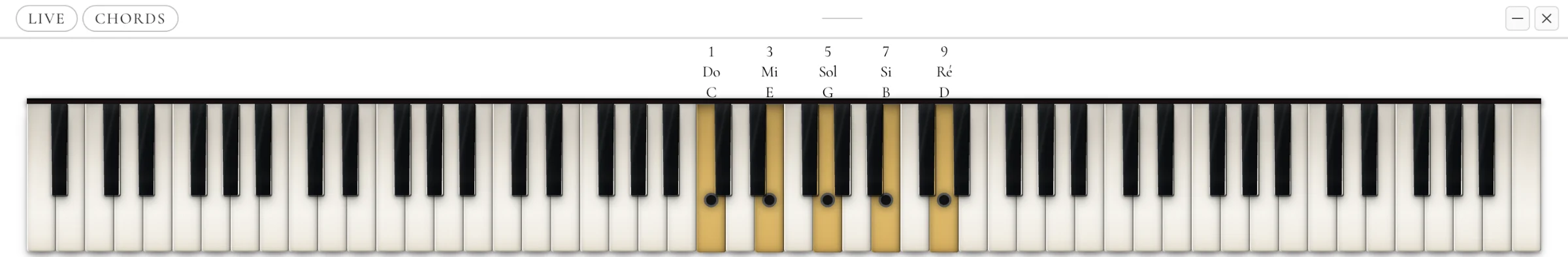 The keyboard window in black-on-white mode