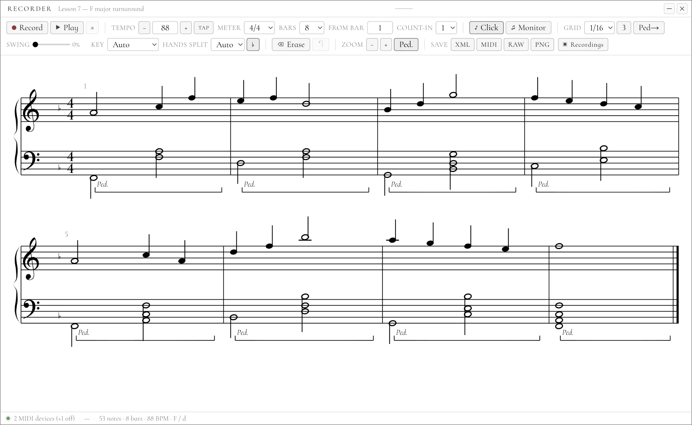 The Recorder window itself in black-on-white mode