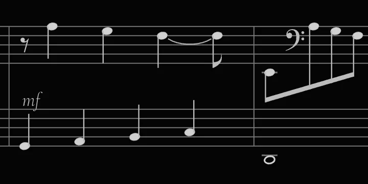A quarter-note triplet, a mid-staff clef change, rising sixteenth thirds and an 8va line