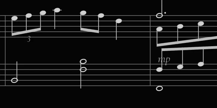 A held melody note over a moving inner sixteenth line, above a walking bass